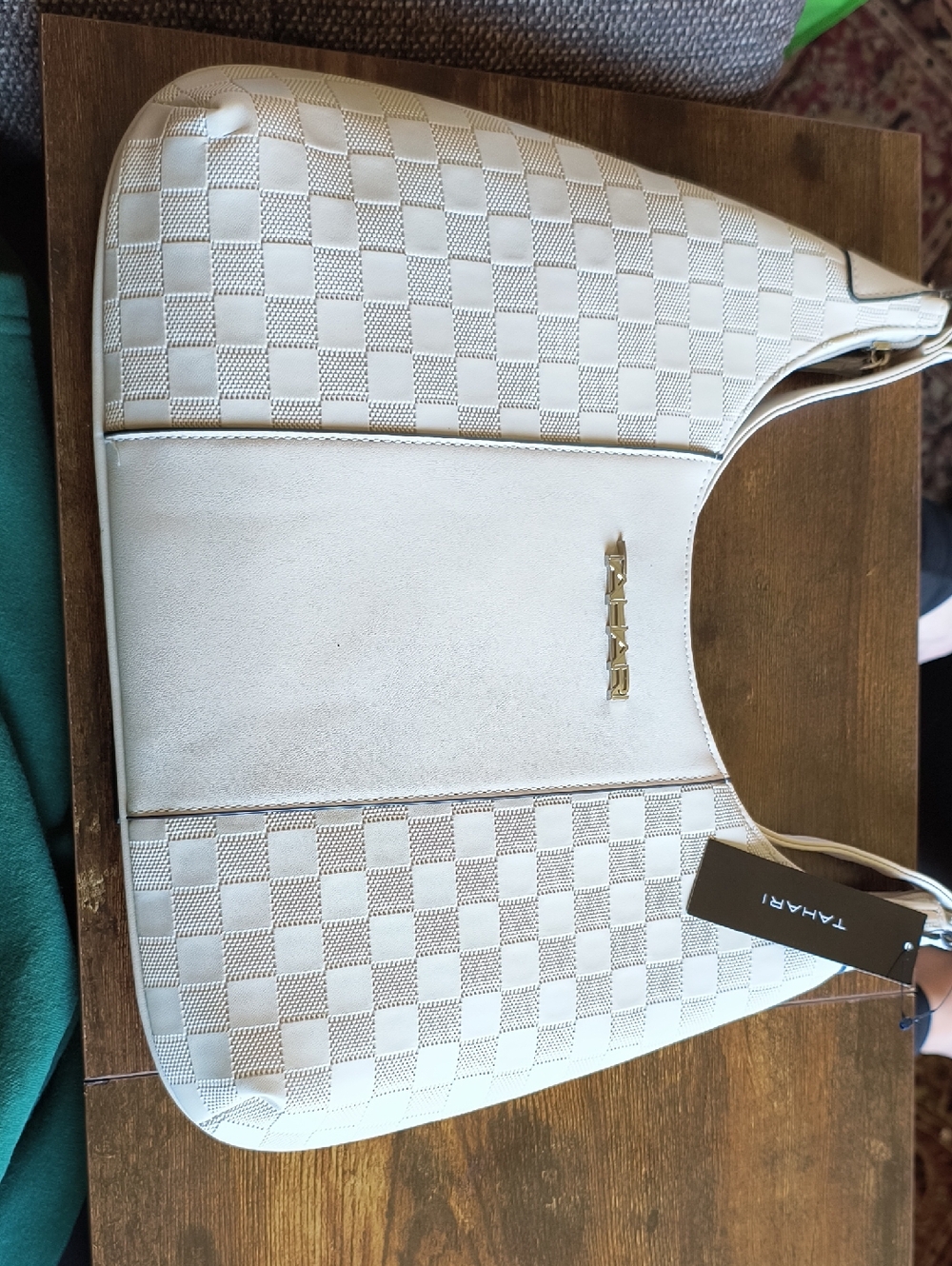Tahari Cream Checker Hobo Shoulder Bag